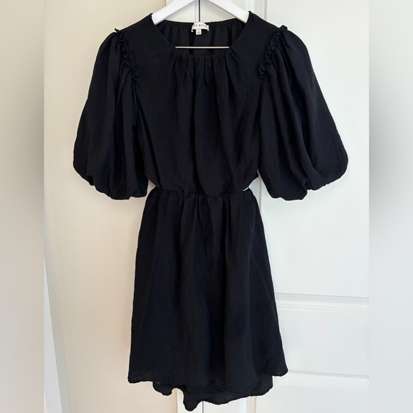 Moon River Puff Sleeve Cutout Dress, Solid Black Mini Dress Lined, Size Small - Picture 4 of 9
